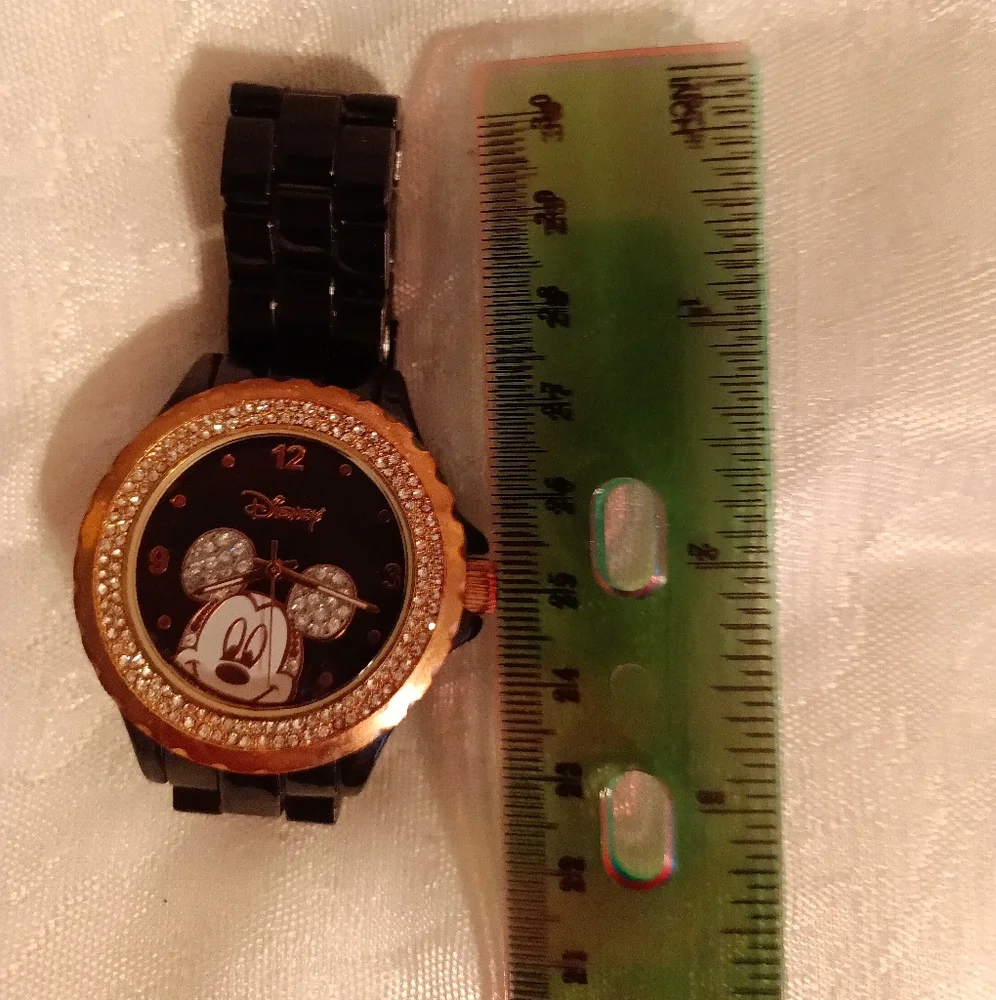 Disney Mickey Mouse metal and rhinestone women's black watch